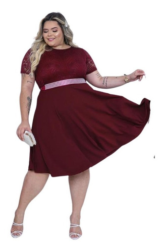 Vestido Plus Size Midi Godê Moda Evangélica Manga Curta