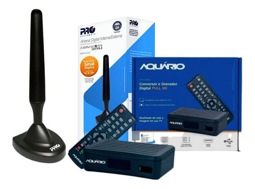 Kit Conversor Digital Dtv 4000 E Antena Dtv 100 Hd Aquario