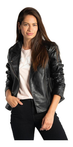 Chaqueta Mujer Faux Leather Moto Jacket Negro Cat