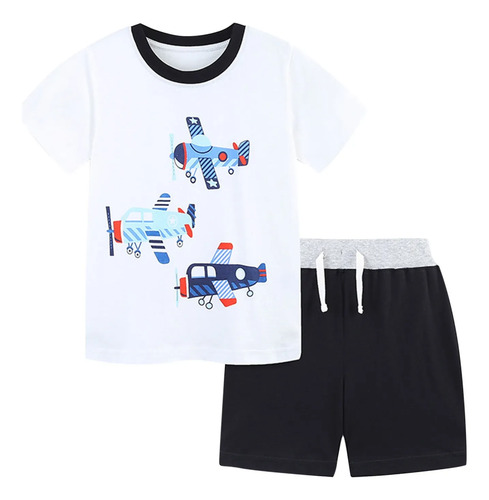 Conjunto De Manga Corta Para Niños Con Estampado H Clothing