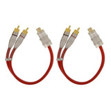 2 Cabos Rca Y 1 Fêmea+ 2 Machos Blindado Svart Conector Ouro