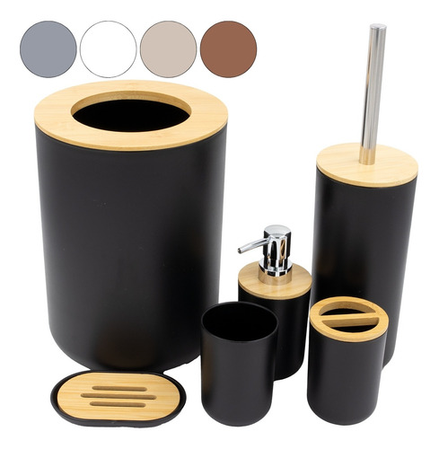 Kit Acessórios De Banheiro Lavabo 6 Peças Plástico Bambu