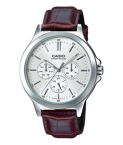 Reloj Casio Hombre Mtp-v300l Cuero Multiaguja 100% Original