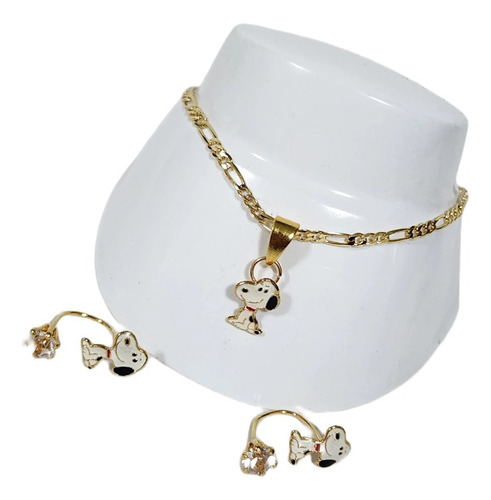 Pulsera De Perrito Blanco De Oro Laminado +aretes Sn7