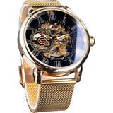 Reloj Mecánico Esqueleto Dorado Original Forsining