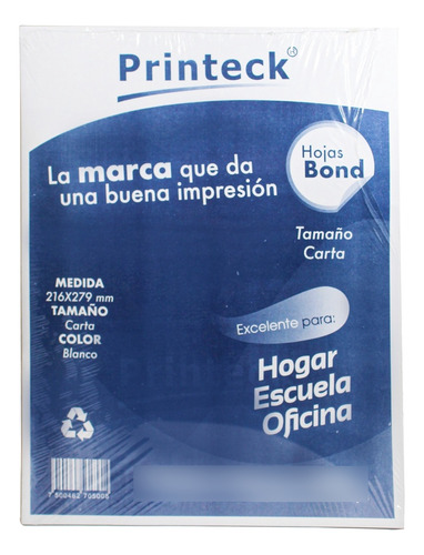 Paquete Papel Blanco Bond Carta 100 Hojas 99% Blancura 70 Gr