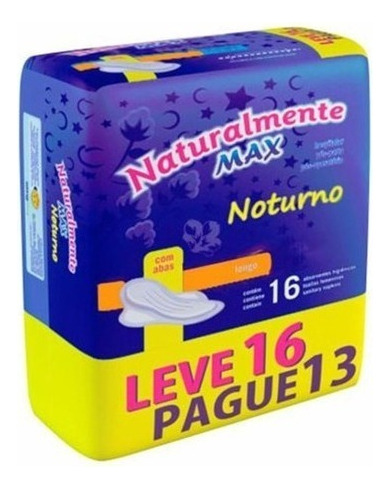 Absorventes Femininos Naturalmente Max Nocturna Com Abas 16 U