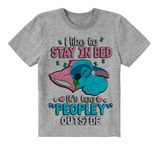 Camiseta Infantil Cinza Lilo Stitch Dormindo Pijama