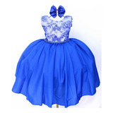 Vestido Infantil Azul Royal Para Festa Formatura E Tiara