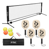 Juego De Raquetas De Pickleball De Madera Con Red 4 Raquetas