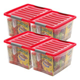 Organizador Contenedor Plastico Con Tapa 18 Litros X4 U