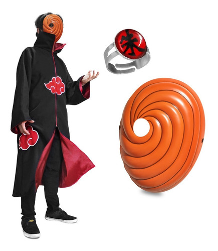 Kit Capa Akatsuki + Máscara Tobi + Anel Naruto Cosplay Manto