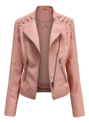 Chaqueta Rompeviento De Cuero Sintético For Moto For Mujer