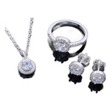 Conjunto De Joyas Dije Diamante Cristal Zircón Plata 925