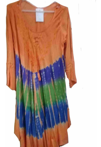 Vestido Mujer Indú Batik Amplio Al Bies Manga Larga