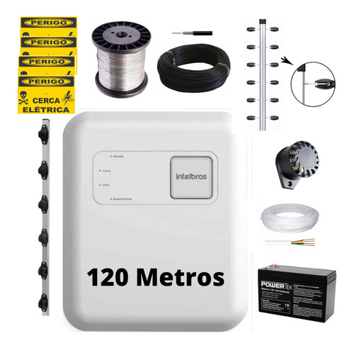 Kit Cerca Elétrica Industrial 120m Big Hastes 1 Metro 0,45mm