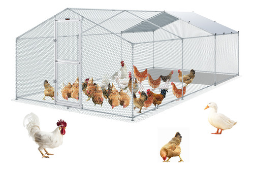 Vevor Gallinero De Metal Grande Jaulagallinas19.7x9.8x6.4ft  Color Plateado