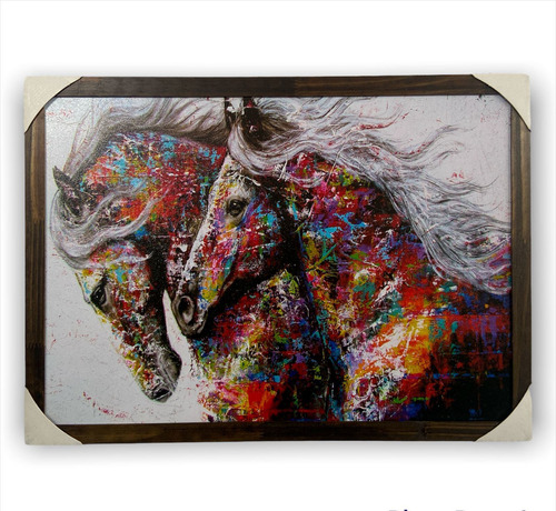 Quadro Decorativo Cavalos Coloridos Abstrato 50x70 Cm