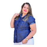 Camisa Jeans Social Lisa Bolso Botão Elegante Blusa 2589