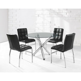 Set Mesa Vidrio Redonda Metal Comedor + 4 Silla Alto Impacto