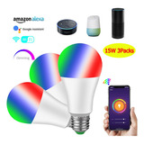 3packs De Luz Inteligente Lámpara Wifi Led Rgb Bombilla 15w