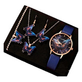 Kit Reloj Mariposa Para Mujer + Juego De Collar Aretes Pulse