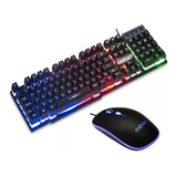 Kit Teclado E Mouse Luminoso Led Gamer Semi Mecanico Usb