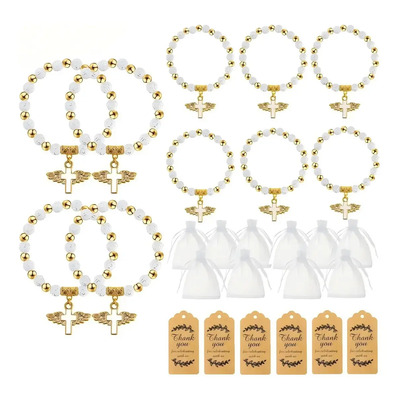75pzs Recuerdos Para Bautizo Con Pulseras Y Bolsas Organza