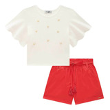 Conjunto Infantil Natal Blusa Branca E Shorts Vermelho Kukiê