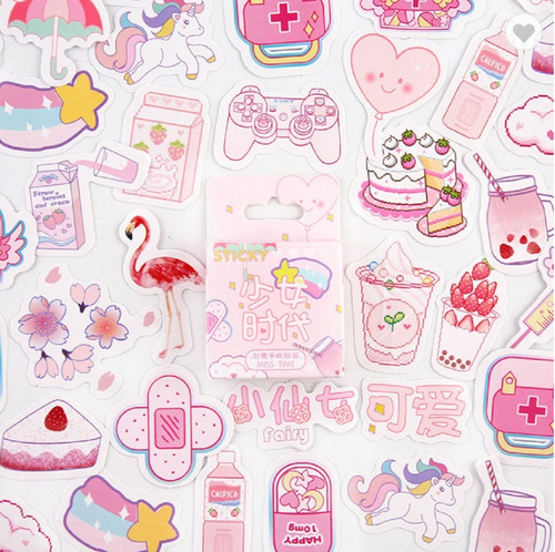 Calcomanías 46 Stickers Scrapbook Rosa Kawaii Bullet Journal