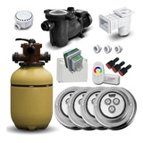 Kit Filtro Bomba Acc. 4 Luces 10w Rgb Pileta Hormig 20000 Lt