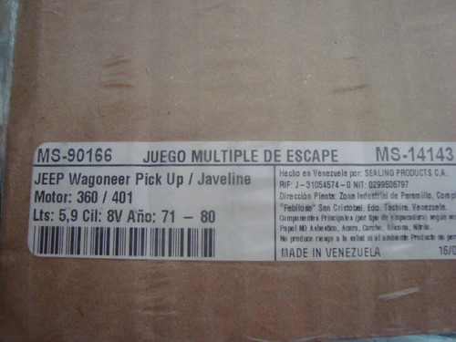 Empacadura Mltiple De Escape Jeep Wagoneer Motor360/401 Foto 2