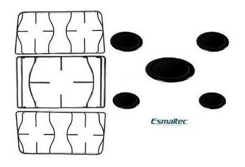 Kit Espalhador Tampas +  Grelhas Fogão Esmaltec Jade 5 Bocas