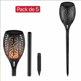 Pack De 5 Lámpara Solar Led Flama Antorcha Flama Con Estaca