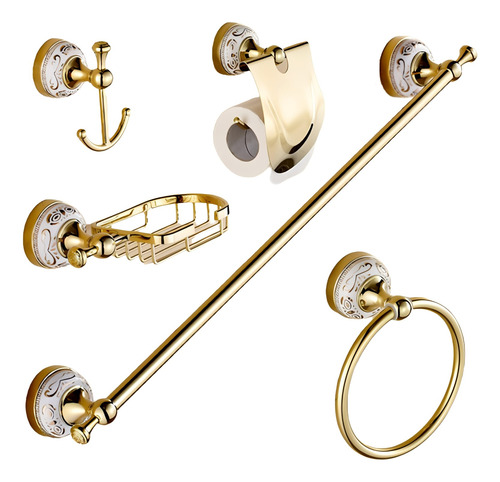 Kit De Acessório Banheiro Em Metal Dourado Banheiro 5 Peças