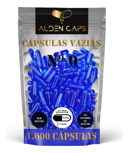 1.000 Cápsulas Vazias Azul Transparente Nº 0 (500mg)