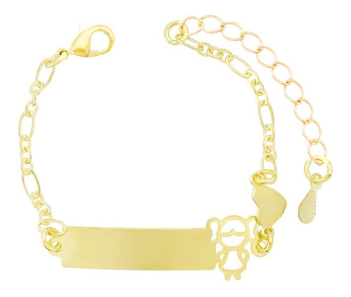 Pulseira Infantil Chapa Gravação Nome Bebe Folhado Ouro 18k