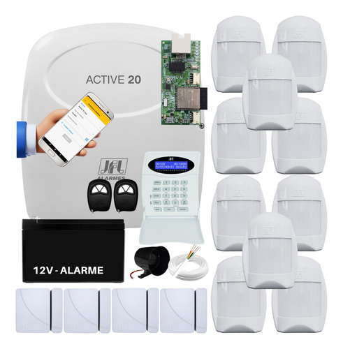 Kit Alarme Monitorado App Celular Active 20 +14 Sensores Jfl
