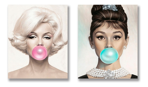 Set Cuadros Marilyn Monroe Y Audrey Hepburn Bubble Gum Chicl