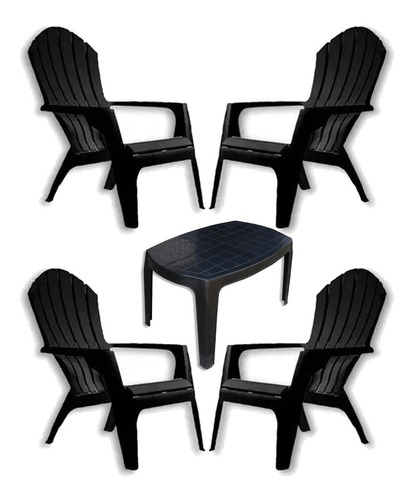 4 Silla Mascardi Miami Negro Plastico Exterior + Mesa Ratona