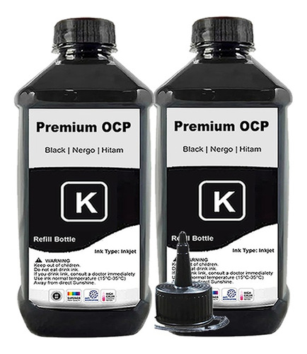 2 Refil 500ml Tinta Black Compatível Epson L3250 L3210 L3150