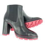 Botas Negras Tipo Chelsea 100% Cuero De Suela Caucho Fucsia