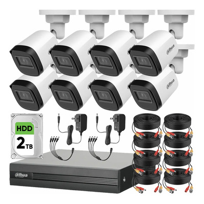 Kit Videovigilancia Cronos 8 Cámaras Dahua Bala B1a21n 2 Mp + Disco Duro 2 Tb + Cables + Accesorios - Kit Cctv B1a21n-low-cc (dvr Dahua Xvr1b08-i Circuito Cerrado) | Envío gratis
