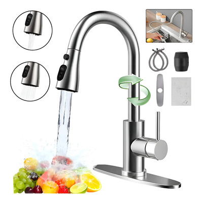 Grifo Mezclador Para Fregadero Mezcladora Tarja Llave De Duradera Grifos Giratorios 360grados Modo De Agua Multifuncional Aceros Inoxida Plateado Cepillado