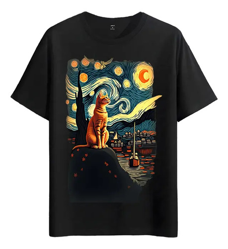 Tshirt Muscle Freaks Noche Estrellada Estilo Gato Van Gogh