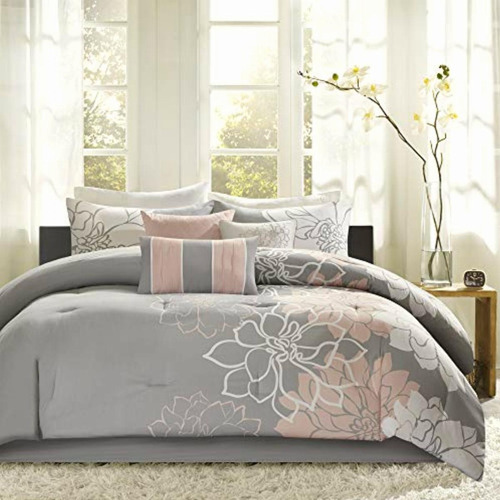 Madison Park Set De Edredón Floral King Sizes Gris/rubor