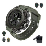 Relógio De Pulso Sanda Top Tean 739 Com Corpo Preto,  Analógico-digital, Para Masculino, Fundo  Preto, Com Correia De Poliuretano Cor Verde-exército, Agulhas Cor Verde-exército E Branco, Subdials De C