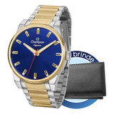 Relógio Masculino Dourado Champion Original Prova Dágua Azul
