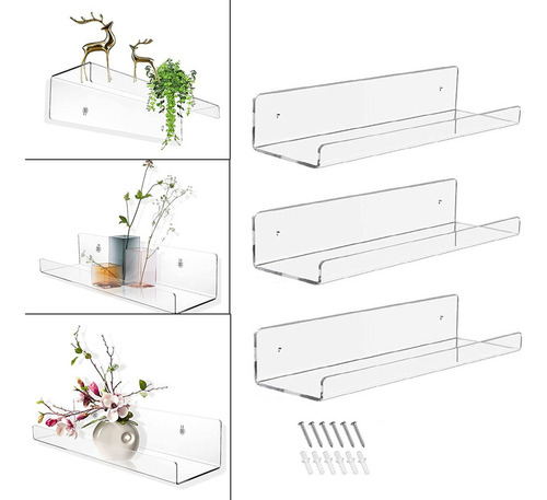 -3 Estantes Flotantes De Acrílico, Estante De Especias De Co