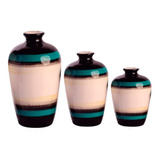 Trio Vasos Boreal De Plantas Secas Em Cerâmica Sala Turquesa